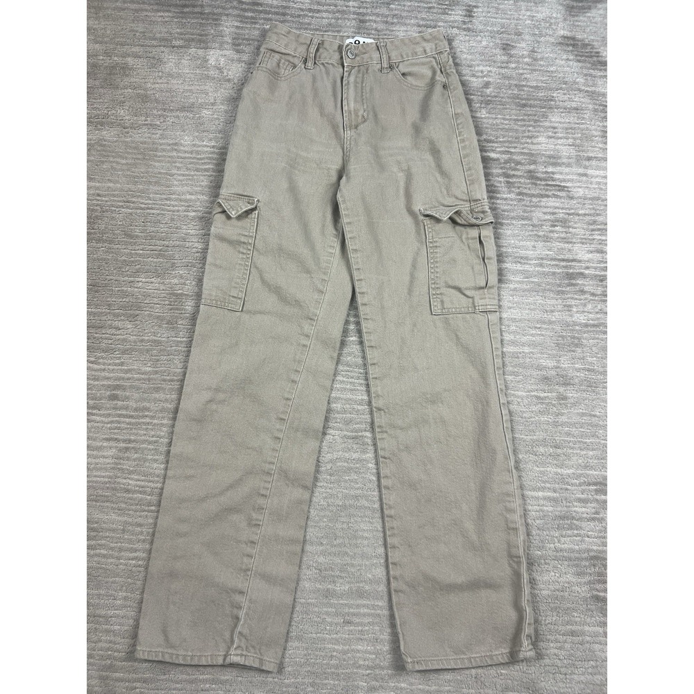 S.O.N.G. Jeans Womens 0/24 Beige Cargo Straight Leg Khaki 100% Cotton Y2K Casual